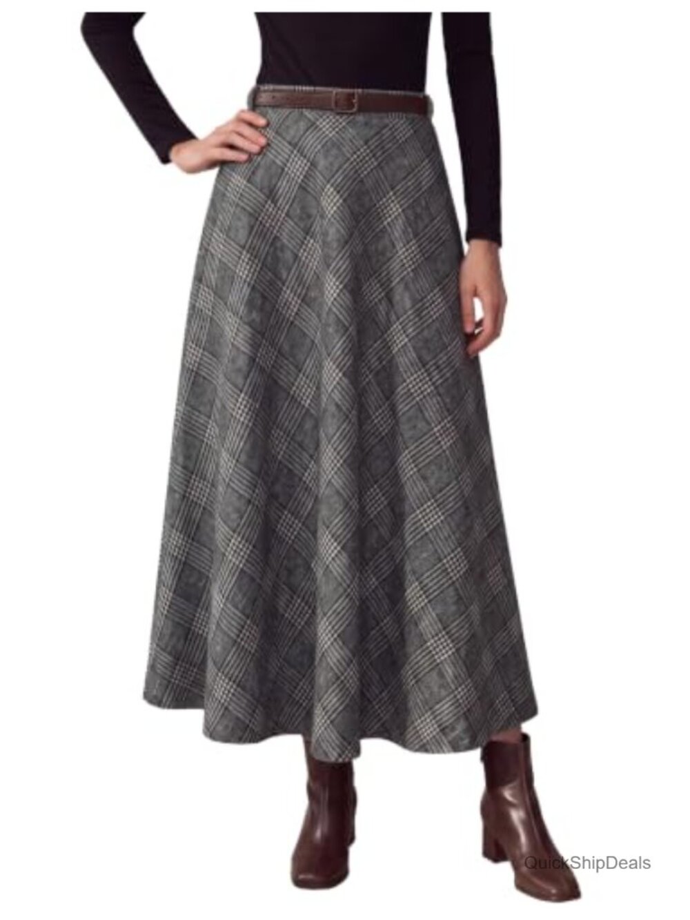 Women's Plaid Midi Skirt High Waist A-Line Tartan Skirt